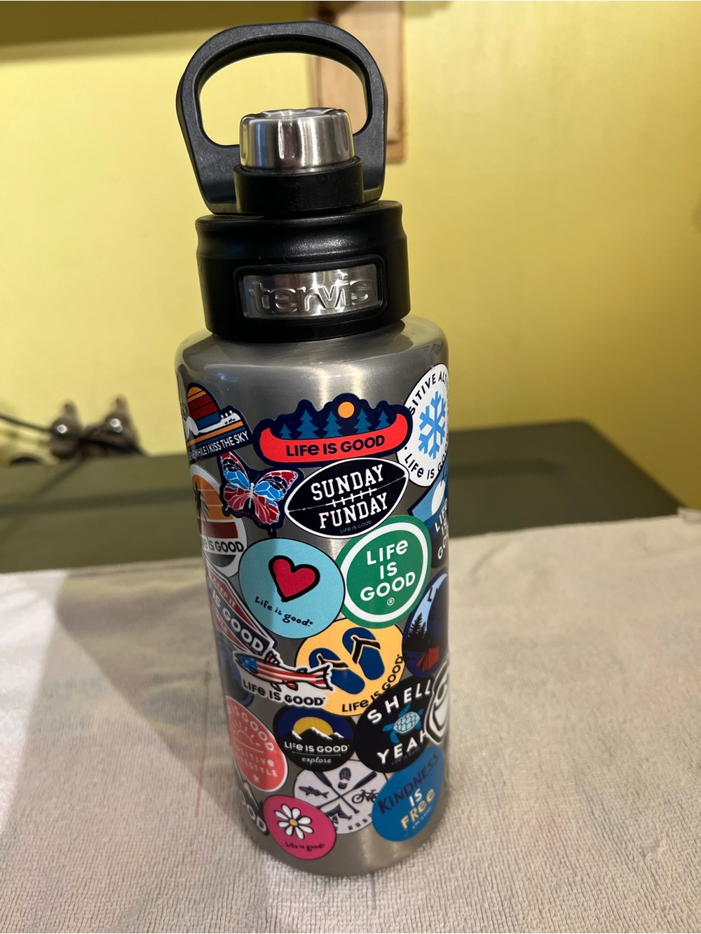 Tervis Life is Good Silver Stainless Water Bottle with Colorful Sticker Collage